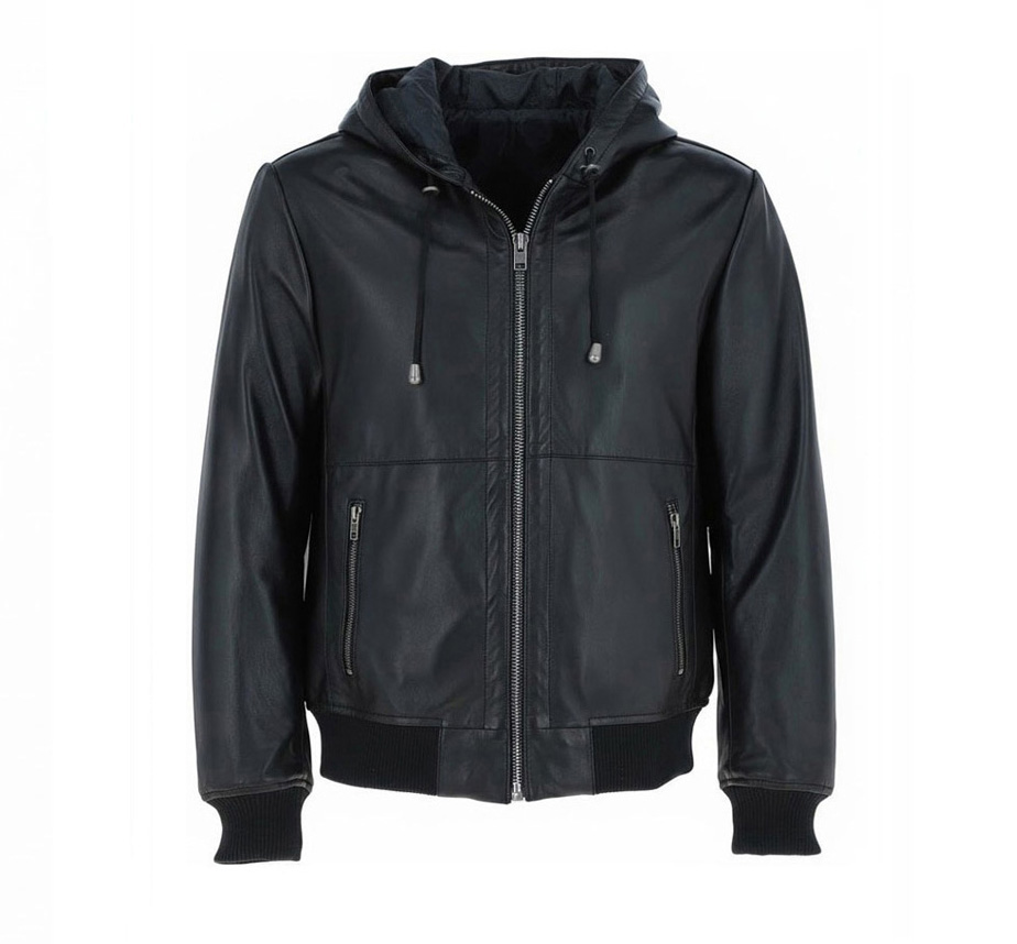 Men Leather Hodded Jacket